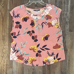 SHEIN Coral Pink Floral Cap-Sleeve Top